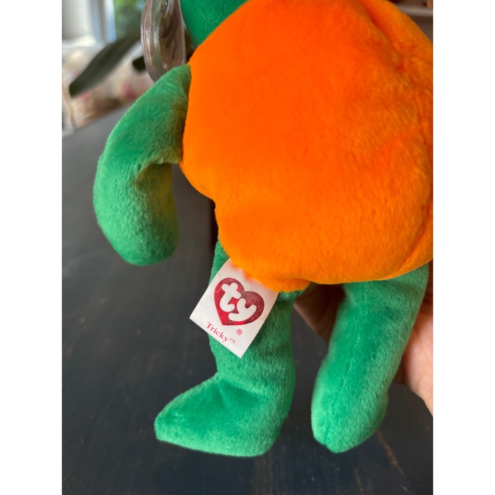 Ty Beanie Babies Tricky the Bear Halloween Pumpkin 10th Anniversary Plush Green - Picture 3 of 11